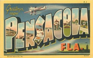 Florida Pensacola Large Letters Multi View 1949 Teich Linen Postcard 22-2410