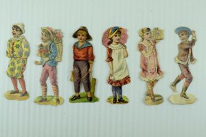 1880's-90's Victorian Die-Cut Lot Of 6 Children At Play Clown Bird Cage PD405