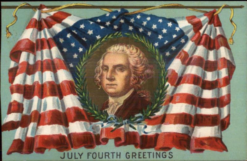 Jefferson or Washington American Flag July Fourth c1910 Postcard