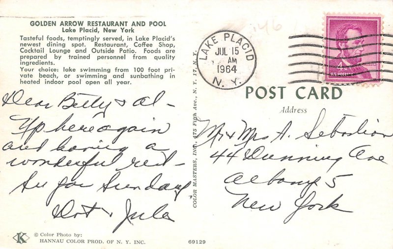 Lake Placid, New York, Golden Arrow Restaurant & Pool, Vintage, AA356-18