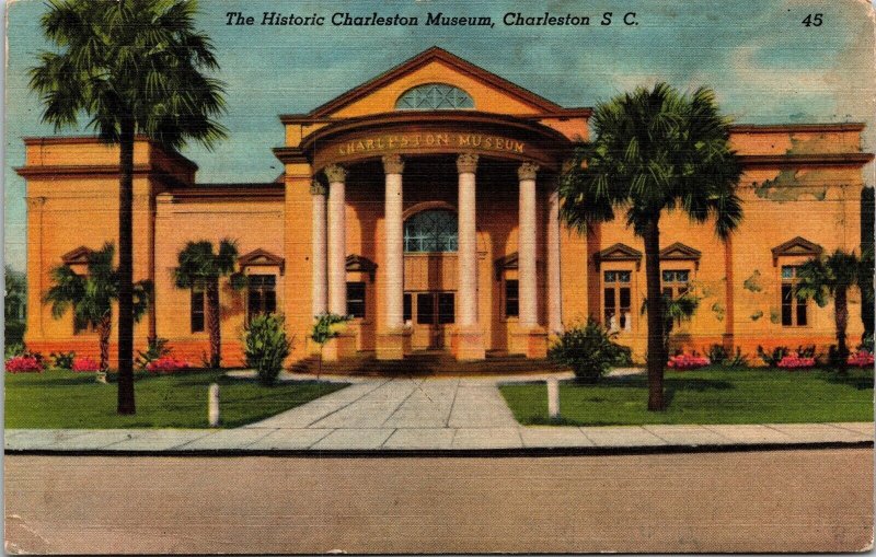 Historic Charleston Museum Charleston South Carolina Linen Cancel WOB Postcard 