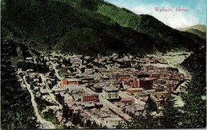 Postcard Aerial Birds Eye View of Wallace, Idaho