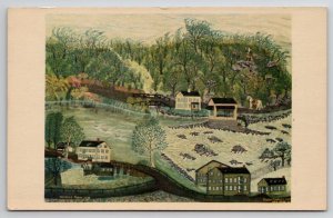 Joseph Pickett Coryell's Ferry as seen in 1776 Folk Art New Hope PA Postcard J29