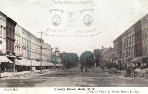 Liberty Street Buildings Thouroghfares Landmark Bath New York Vintage Postcard