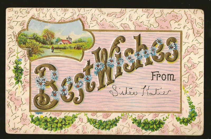 Postmarked 1910 Benson Nebr Best Wishes From Embossed Color Postcard