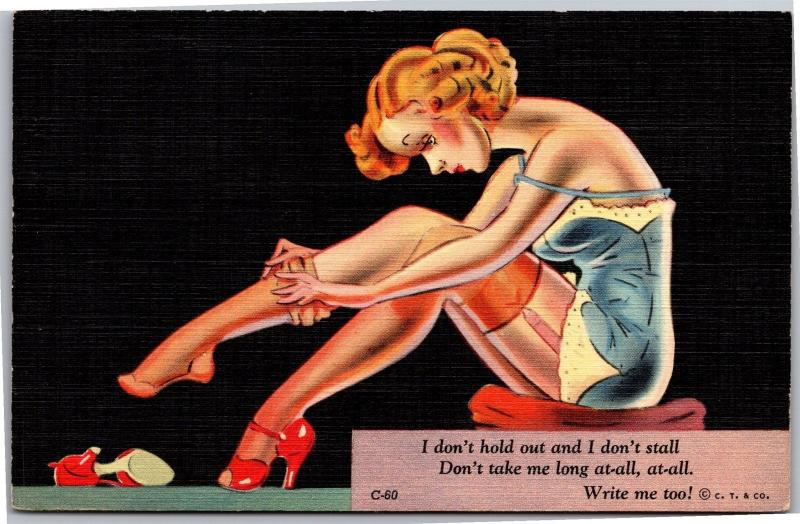 Lady Putting On Nylons Hosiery Dressing Lingerie Vintage Postcard M13