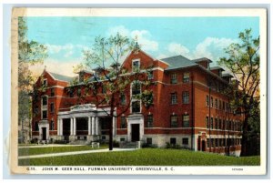 1930 John M. Geer Hall Furman University Greenville South Carolina SC Postcard