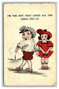 Vintage 1913 Comic Postcard Womanizing Boy-I'm the boy that loves all the girls