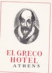 Greece Athens El Greco Hotel Vintage Luggage Label sk3060