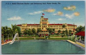 Punta Gorda Florida 1957 Postcard Hotel Charlotte Harbor & Swimming Pool