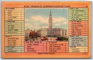 Busy Person Correspondence Card Terminal Tower Cleveland Ohio Linen Postcard  K5