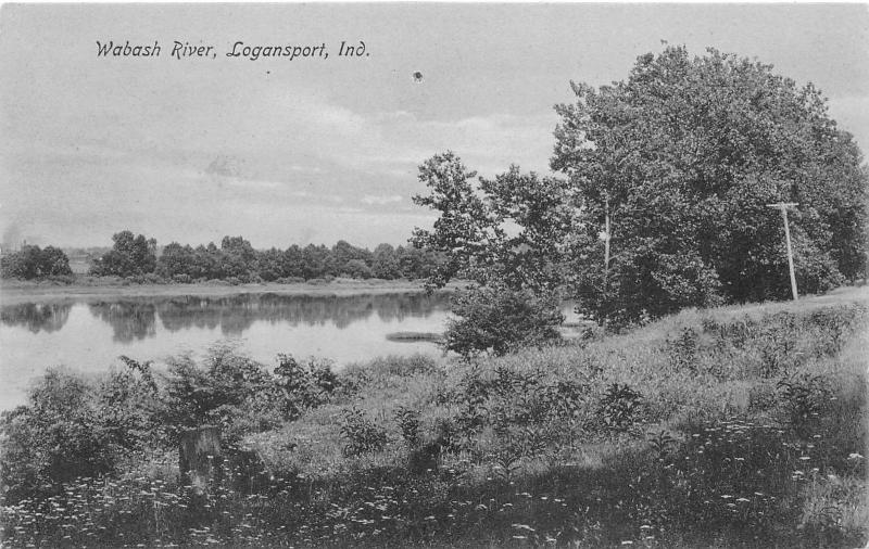 Logansport Indiana~Wabash River Scene~Trees Reflected in Water~c1905 B&W Pc