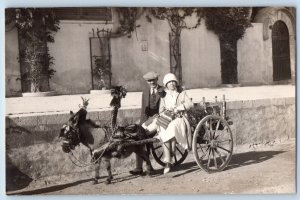 Taormina Italy Postcard Scene of Couple Riding Horse Carriage 1926 RPPC Photo