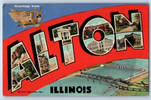 1940 Alton Illinois Vintage Postcard Greetings Multiview Big Jumbo Letters