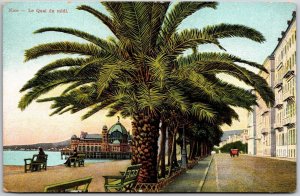 Nice - Le Quai du Midi France Boardwalk & Beach Palm Trees Attraction Postcard