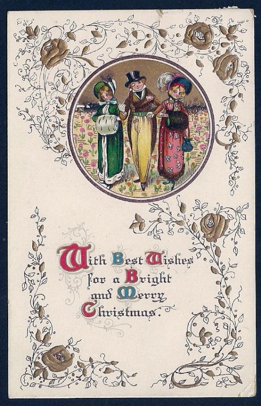 Bright Merry Christmas Ladies Man Vintage Clothes used c1912