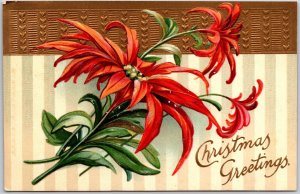 Christmas Greetings Flower Bouquet Striped Background Postcard