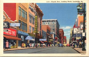 Postcard KY Louisville Fourth Avenue Movie Theater Cafeteria Shops 1942 V201