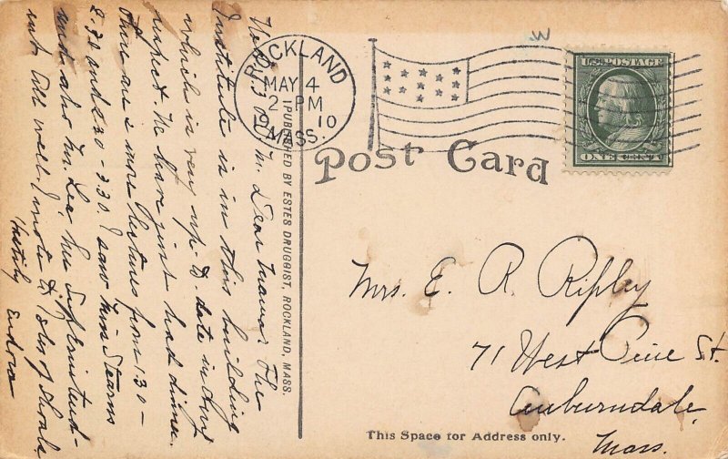 High School Rockland Massachusetts 1910 postcard