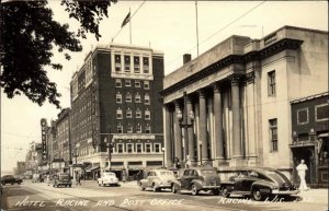 Racine WI Wiscsonsin Hotel Street Cars c1940s Real Photo Postcard