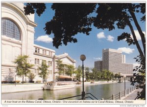 Tour Boat on the Tree-Lined Rideau Canal Through Downtown Ottawa, Ottawa, Ont...