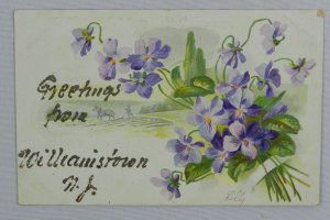 Purple Flowers with Orange Pollen, Greeting Card Williamstown - Vintage Postcard