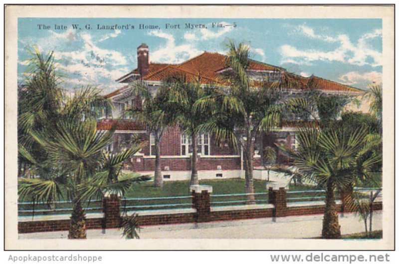 The Late W G Langford's Home Fort Myers Florida 1924