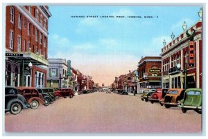 c1940 Howard Street Looking West Classic Cars Hibbing Minnesota Vintage Postcard