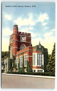 1940s NASHUA NEW HAMPSHIRE PUBLIC LIBRARY BUILDING UNPOSTED LINEN POSTCARD P653