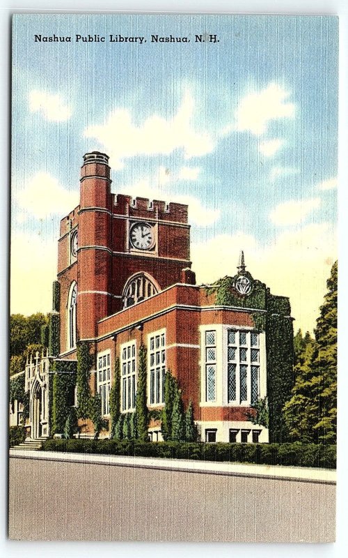 1940s NASHUA NEW HAMPSHIRE PUBLIC LIBRARY BUILDING UNPOSTED LINEN POSTCARD P649