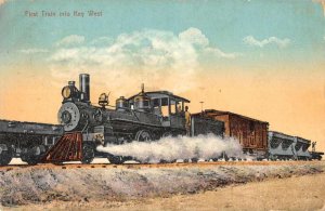 Key West Florida First Train Arriving Railroad Vintage Postcard AA382