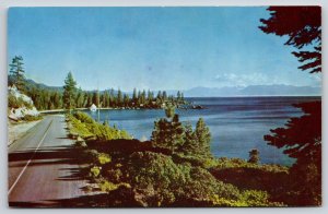 Lake Tahoe Nevada~Shoreline Highway Scene~Vintage Postcard