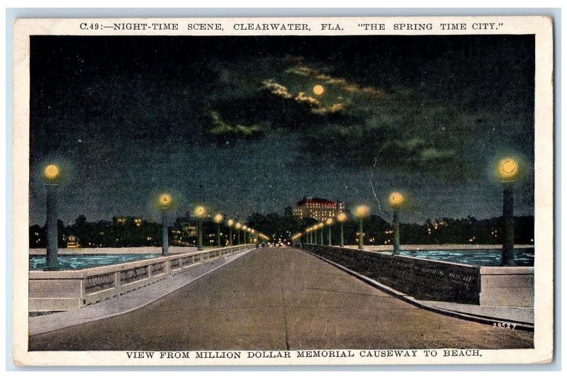 c1940s Night Time Scene Clearwater The Spring City Florida FL Unposted Postcard