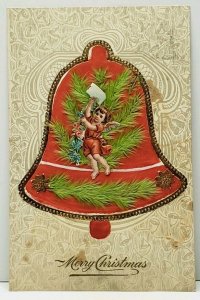 Christmas Bell Angel Die Cut Hand Painted Gilded 1907 Dubuque Iowa Postcard J6