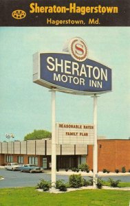 HAGERSTOWN, MD Maryland SHERATON MOTOR INN~Large Sign  ROADSIDE  Chrome Postcard