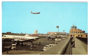 Planes on Tarmac & Flying Chicago Midway Airport Postcard