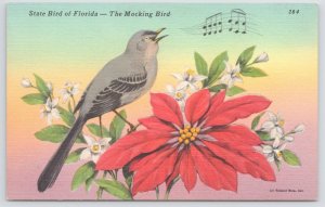 Animal~Orange Blossom Palm Flower & Mocking Bird~Vintage Postcard