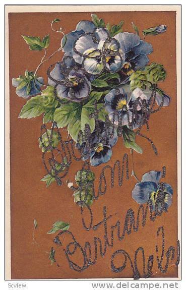 Greetings, Embossed Blue Flowers, Bertrand, Nebraska, 1900-1910s