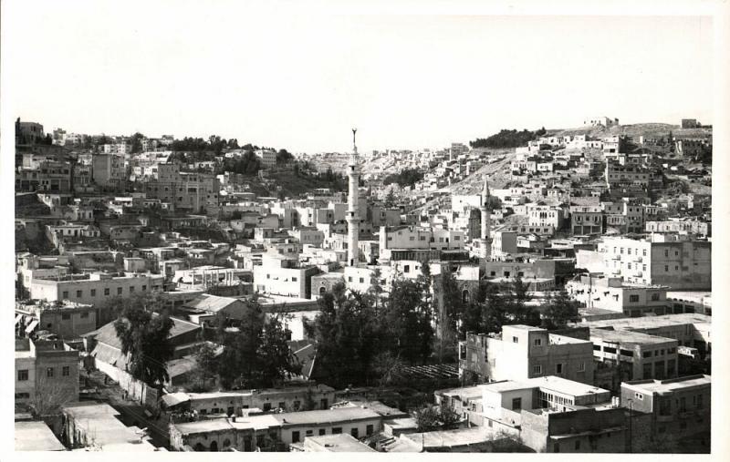 jordan, AMMAN, Partial View, Minarets Al-Husseini Mosque, Islam (1950s) RPPC (1)