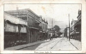 Postcard PA Apollo Warren Avenue Advertising on Buildings Street View 1921 M39