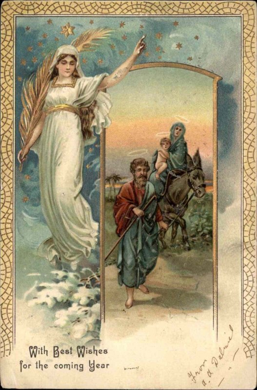 Christmas Angel Joseph Mary and Baby Jesus Nativity c1905 Postcard