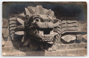 Mexico Carving of Creature Aztec Temple Real Photo Postcard C35