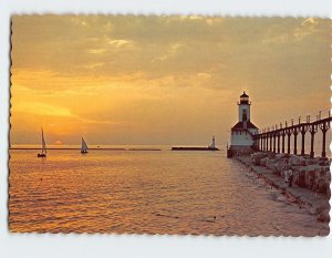 Postcard Sails in the sunset, Michigan City, Indiana