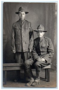 c1910's US Army Military Soldiers Studio Portrait RPPC Photo Antique Postcard