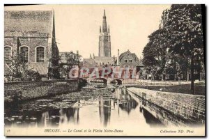 Old Postcard Bruges Canal And La Fleche Notre Dame