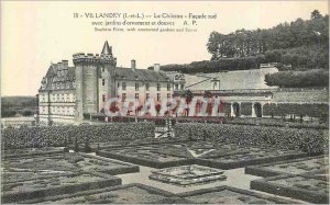 Old Postcard Villandry (I and L) The Chateau Facade with South Gardens Orname...