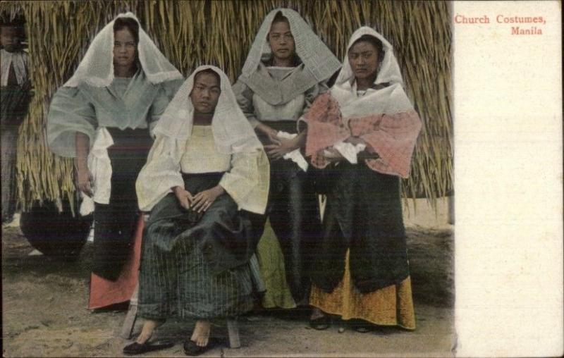 Manila Philippines Native Women Costumes Lace Head Scarfs c1905 Postcard