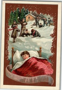 1890s Christmas Lion Coffee Woolson Spice Co Children Snowballs Girl Sleeping 