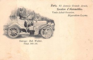 BOB WALTER GARAGE CAR REPAIRS WOMAN PARIS FRANCE ADVERTISING POSTCARD (c. 1905)