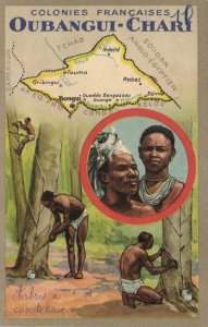 CAR, Ubangi-Shari, Natives Tap Rubber , Map (1920s) Trade Card